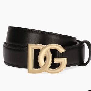 Dolce & Gabbana Black Leather Belt with Gold DG Buckle